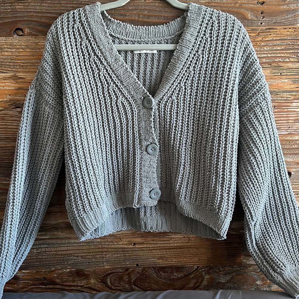 Gray Crochet cropped sweater
